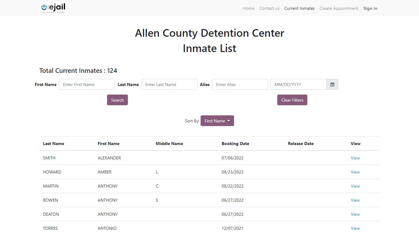 Inmates list | My Website - Allen County Detention Center